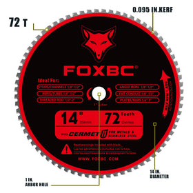 FOXBC blade mounted on an Evolution saw for versatile metal cutting tasks