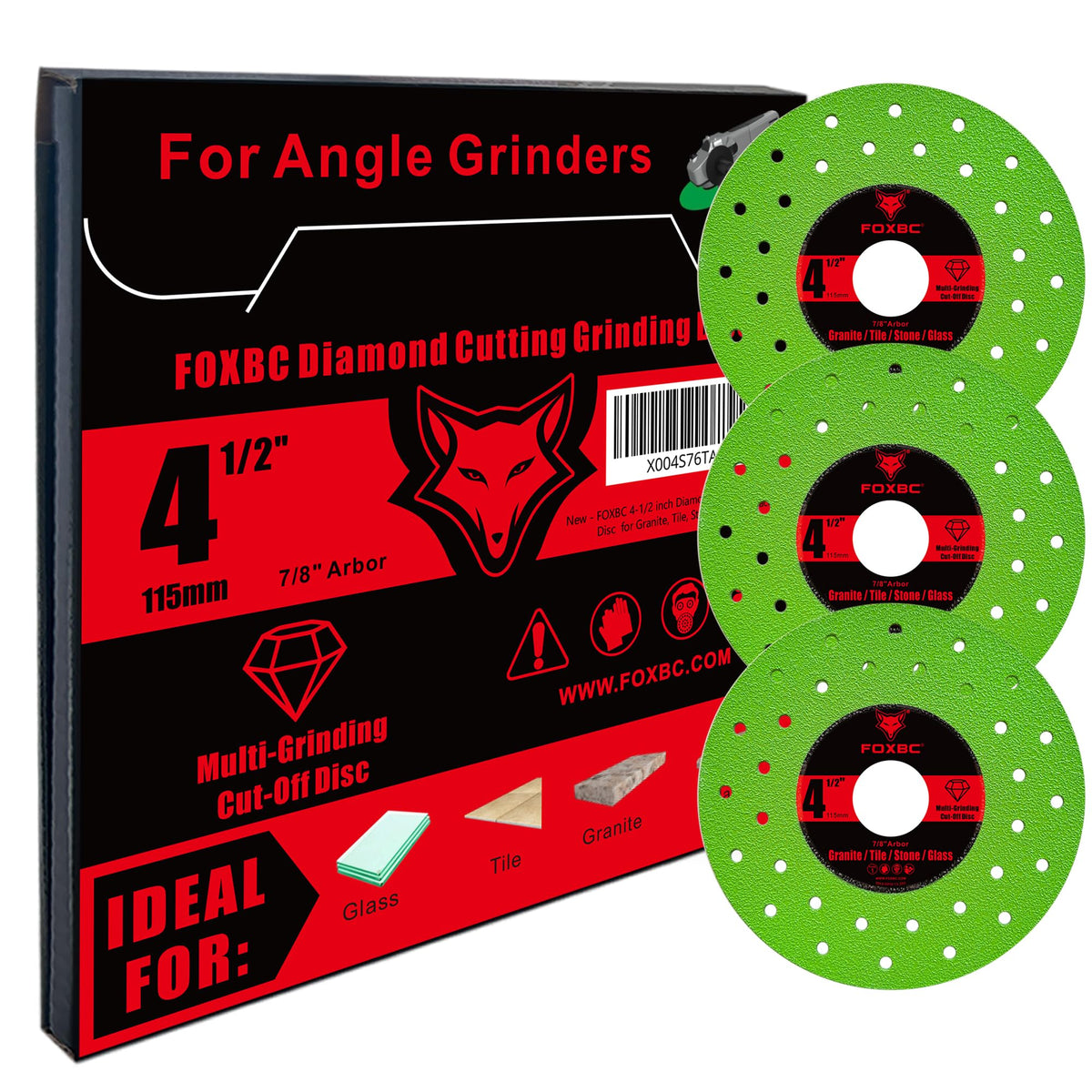 FOXBC multi-material disc handles porcelain, tile, granite, and glass reliably.