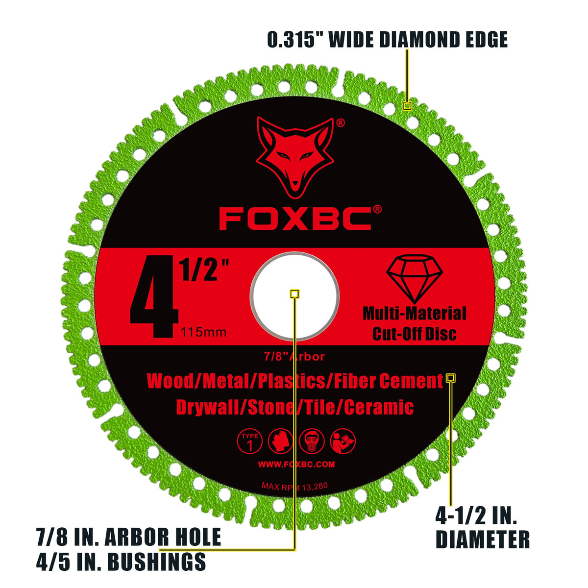 FOXBC open-slot design cut-off disc reduces noise, dust and heat during grinding sessions