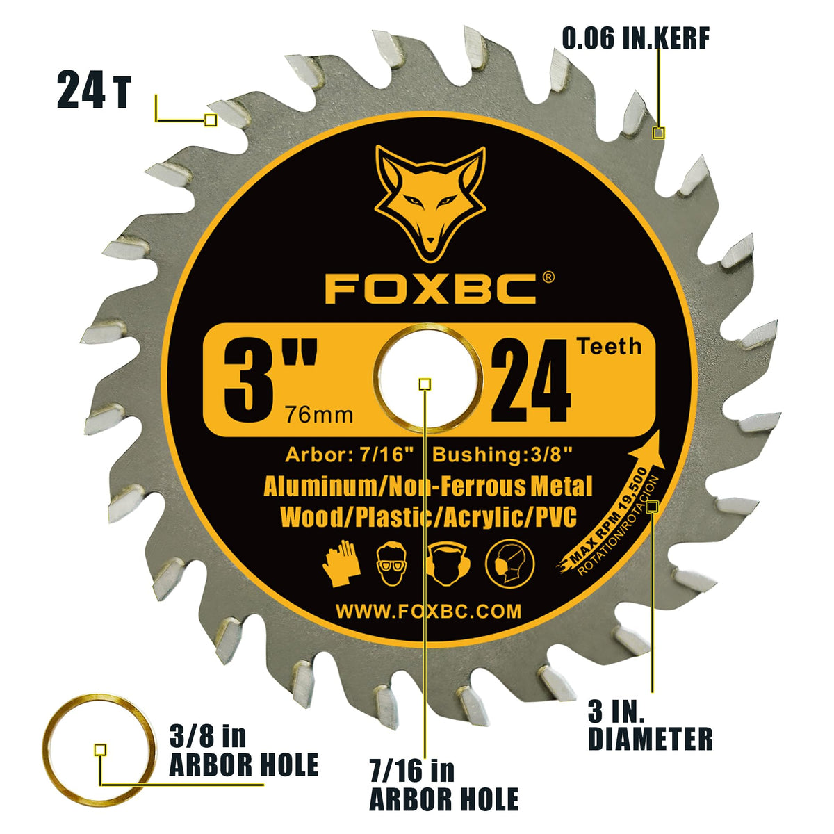 FOXBC blade cutting wood sample showing fast, precise cuts with carbide teeth