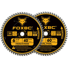 FOXBC six-and-a-half-inch blade 40T/60T pack delivers versatile crosscuts with clean finishes.