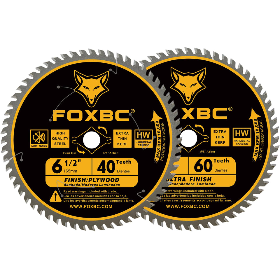 FOXBC six-and-a-half-inch blade 40T/60T pack delivers versatile crosscuts with clean finishes.