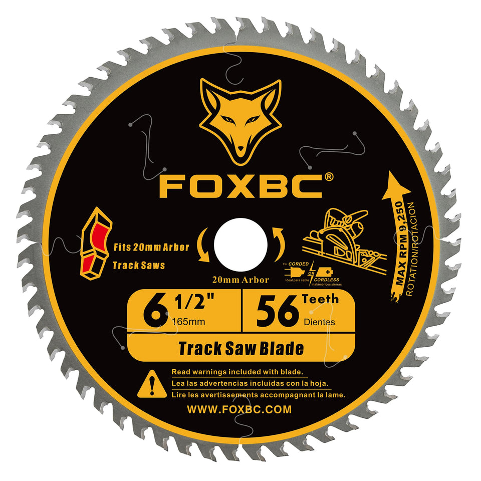 FOXBC track saw blade 165mm with 56T and 20mm arbor for precise wood cuts
