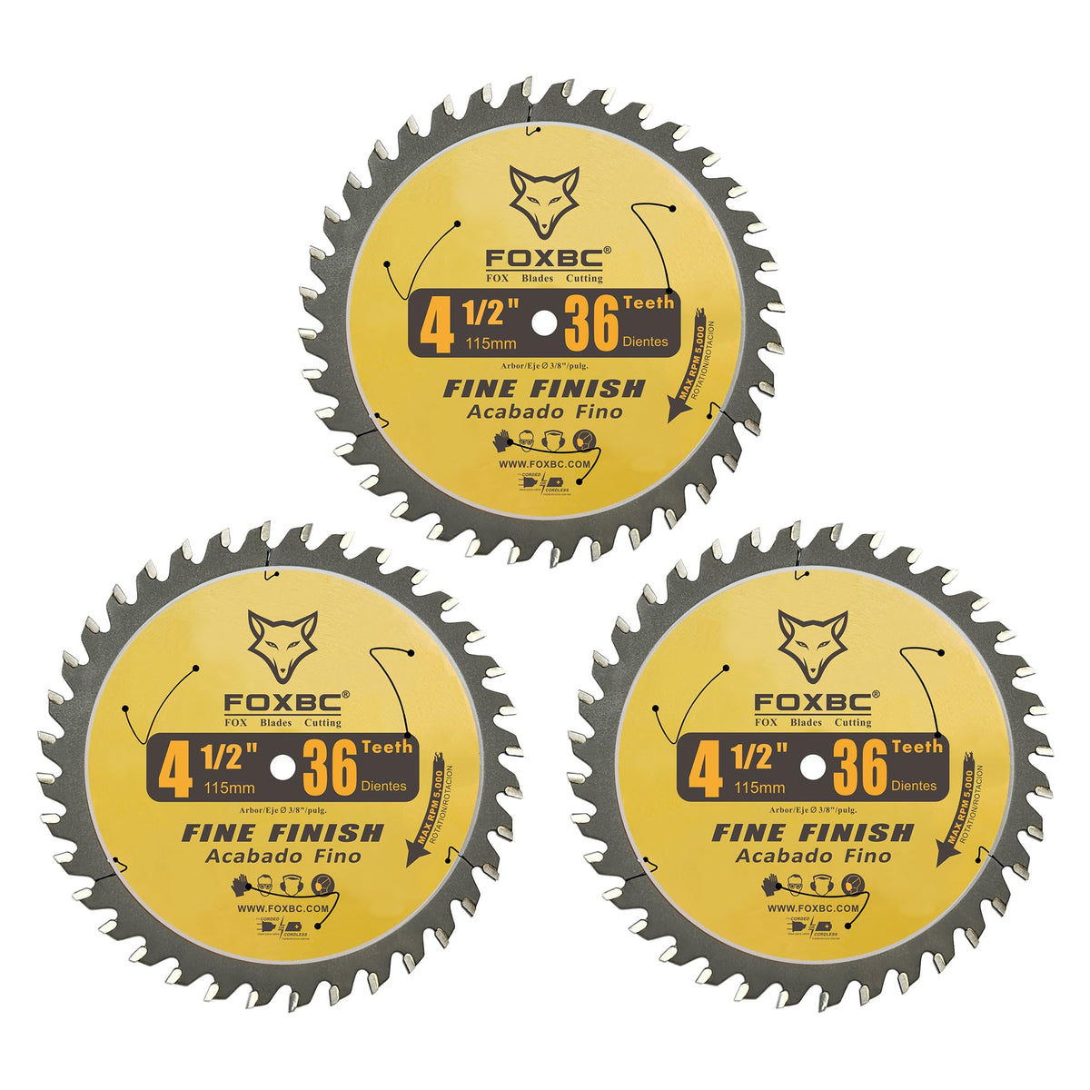 FOXBC trim blade with 3/8-inch arbor compatibility for common 4-1/2 inch saws.