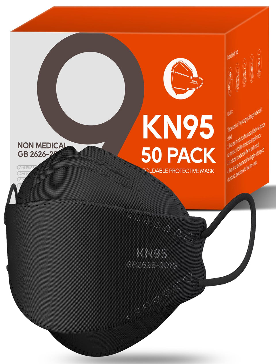 FOXFUN KN95 face mask pack 50 black for everyday protection and coverage.