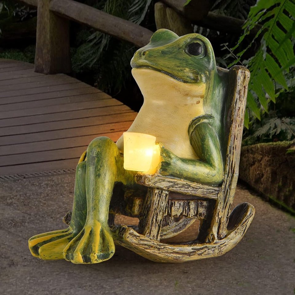 FOXMIS miniature frog garden statue in sunlight adding charm to outdoor space