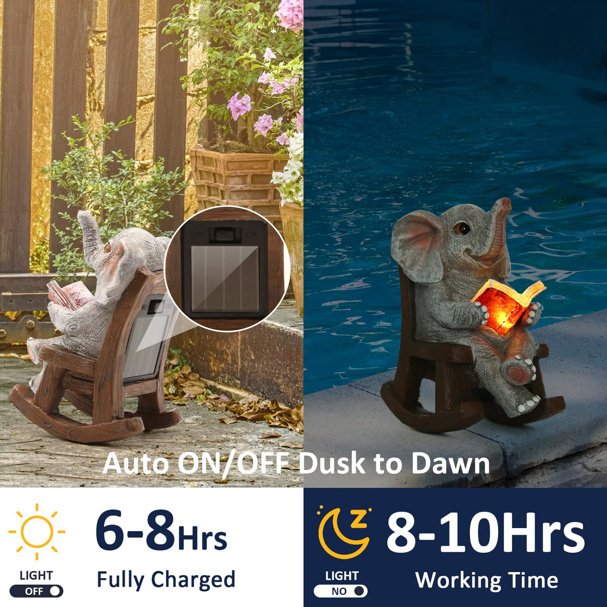 FOXMIS weather-resistant elephant statue enhances porch decor in any season