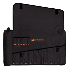 Foxrino Wrench Roll with 17-pocket layout keeps SAE wrenches organized.