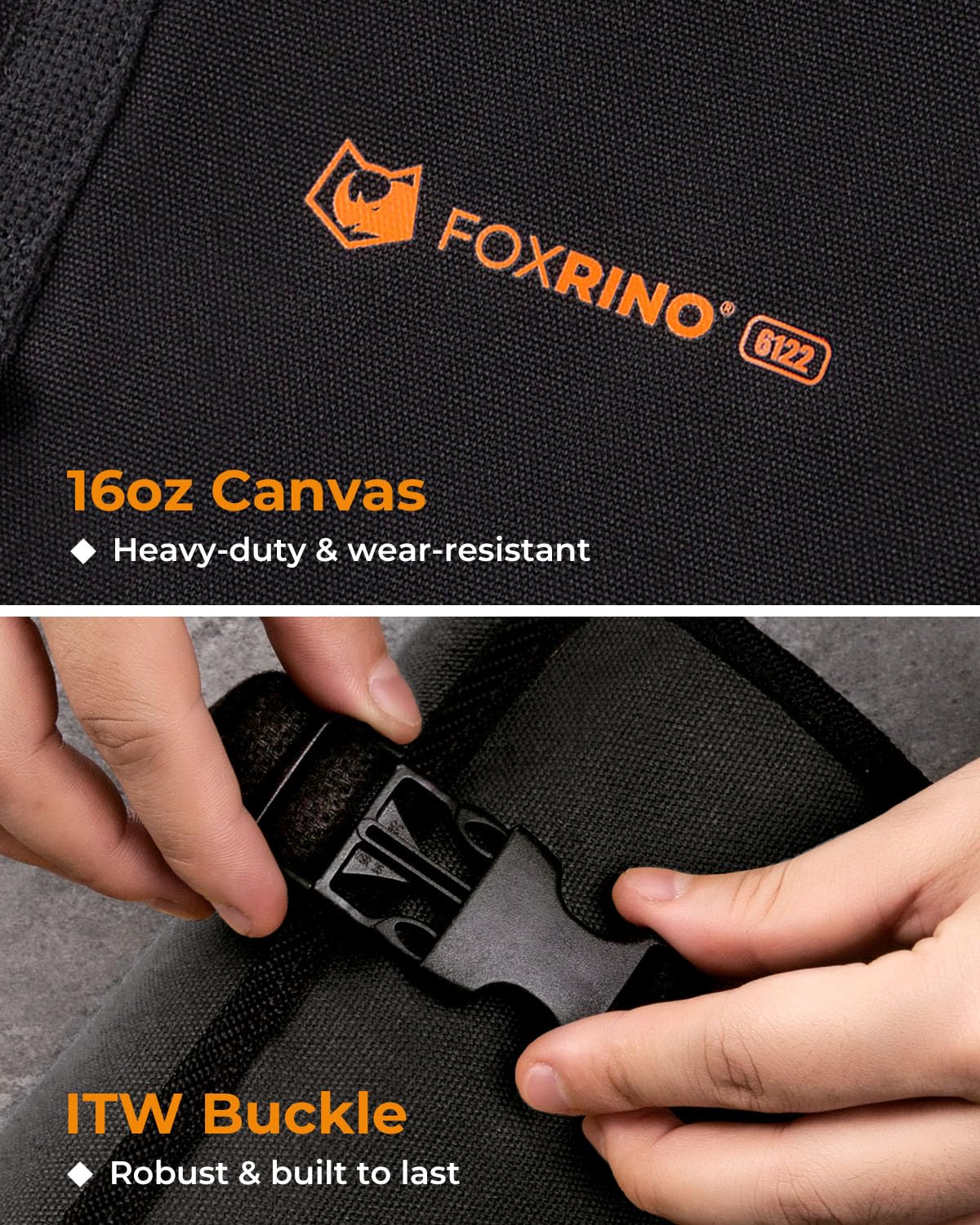 Foxrino wrench roll carry handle and hanging loops for quick access.