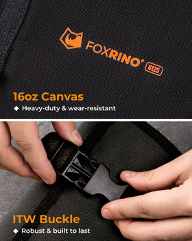 Foxrino Wrench Roll carry handle and hanging loops for quick setup.