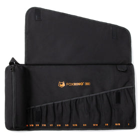 Foxrino wrench roll closed with rugged 16oz canvas and secure buckle.