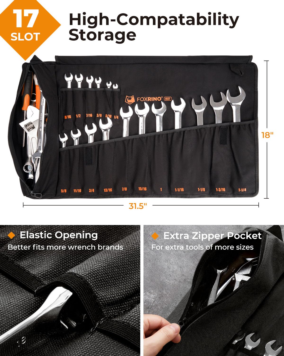 Foxrino Wrench Roll crafted in rugged 16oz canvas for lasting use.