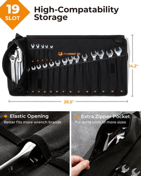 Foxrino Wrench Roll features a large zippered pocket for accessories.