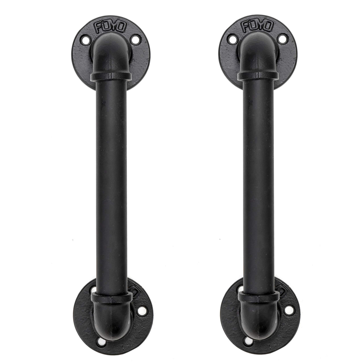 FOYO set of two industrial pipe door handles with matte black finish for strong, stylish door pulls.