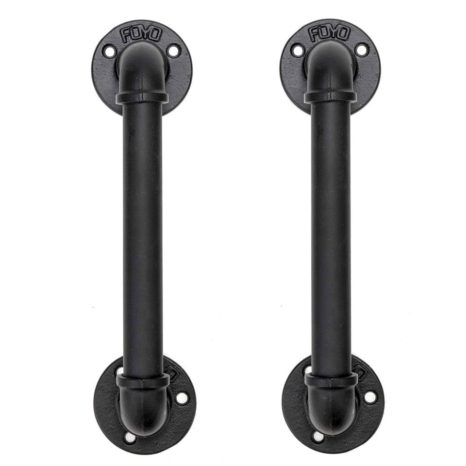 FOYO set of two industrial pipe door handles with matte black finish for strong, stylish door pulls.