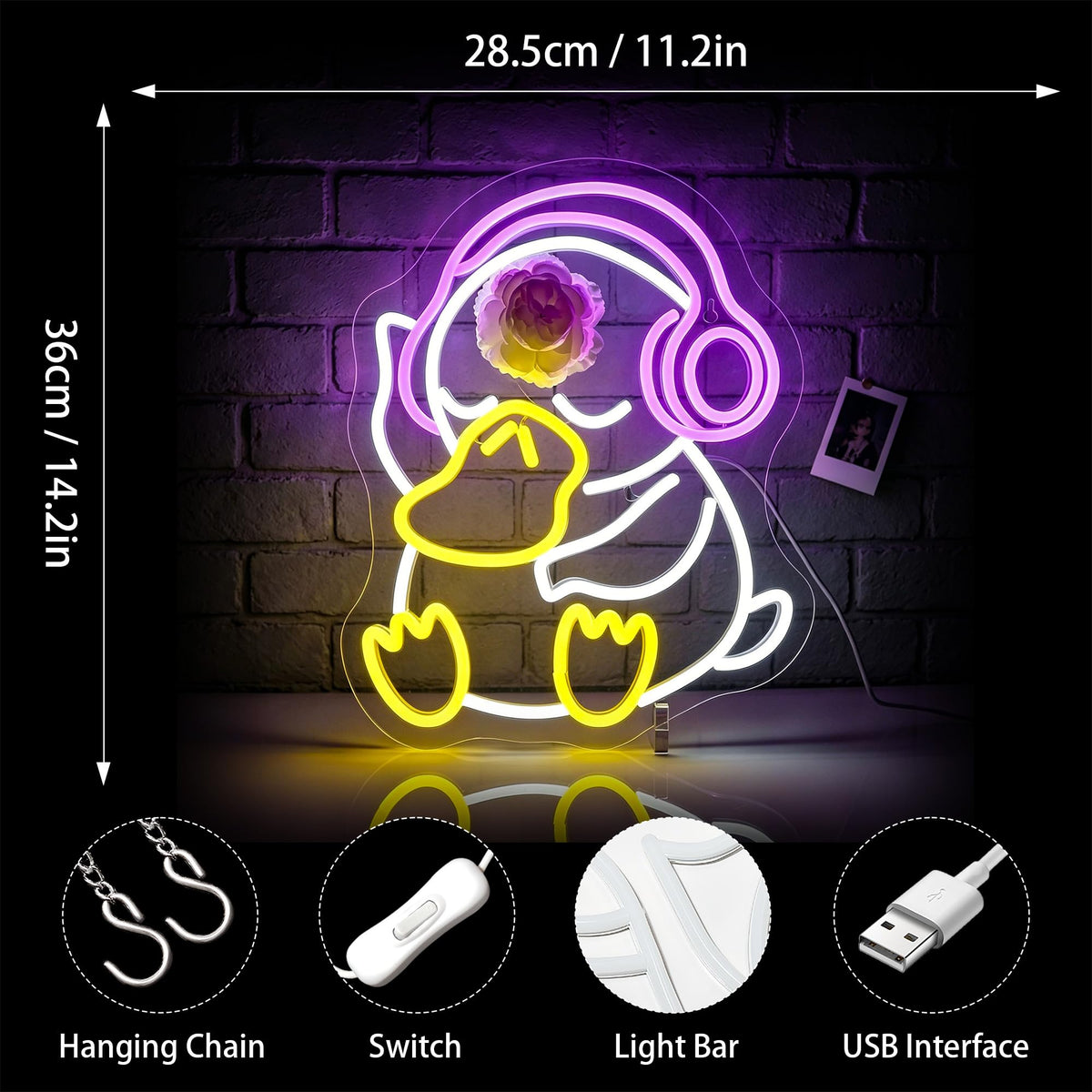 FPLL Duck LED neon sign close-up showing bright, soft glow for cozy nights