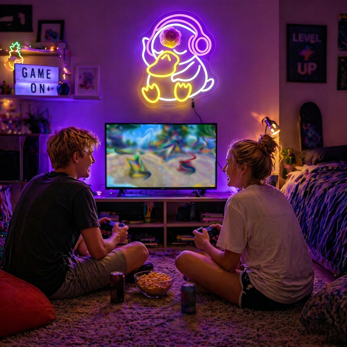 FPLL Duck LED neon sign creates a party backdrop with trendy charm