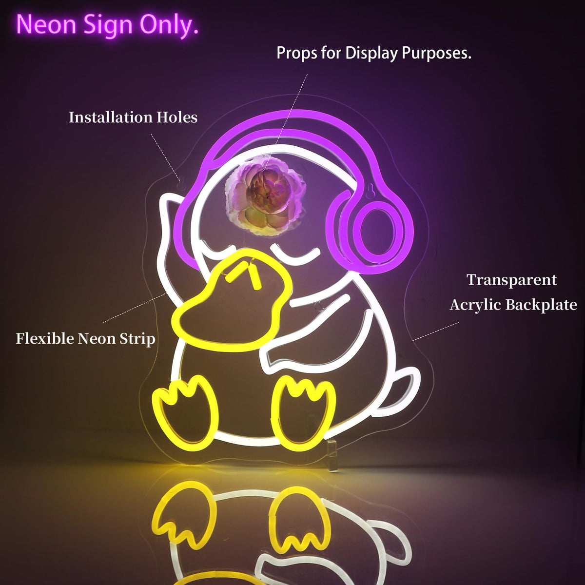 FPLL Duck LED neon sign mounted on wall with chic lighting for bars or game rooms
