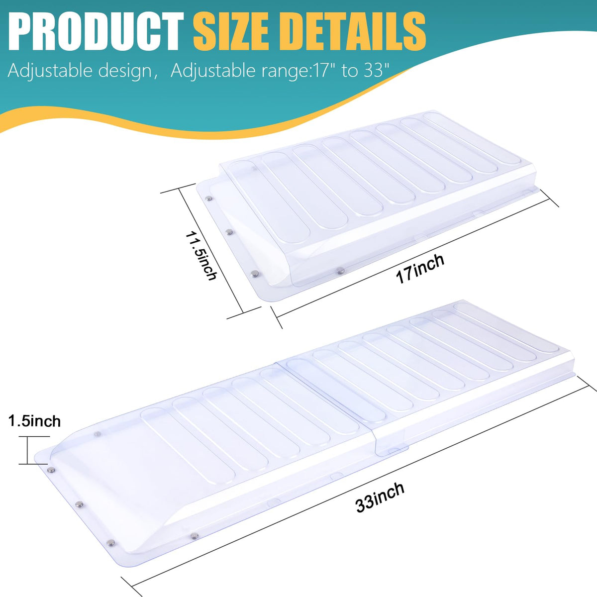 FPMYB extendable vent extender set to 17–33 inches fits most vents.