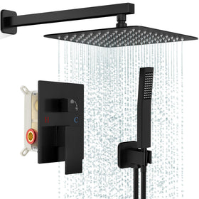 FPXRNG 10-inch black rainfall shower head delivers enveloping spa-like spray.