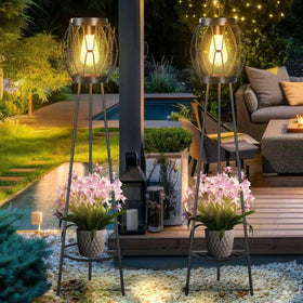 FQIIL solar lights outdoor two-pack illuminate pathways and driveways.
