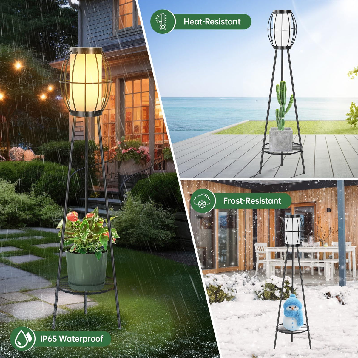 FQIIL IP65 weatherproof outdoor solar light resists rain for durable decor.