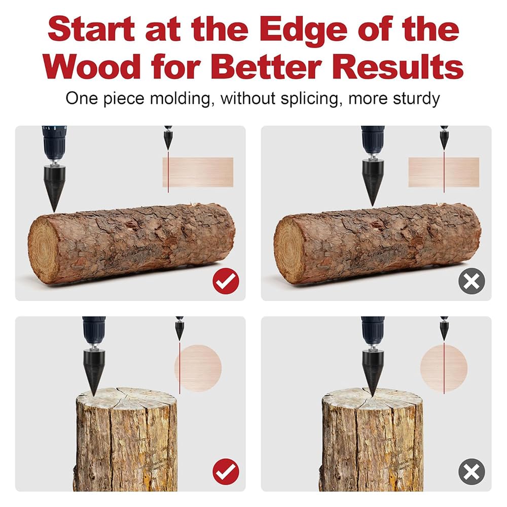 Fracavi wood splitter bit 45mm in use, handles heavy-duty logs smoothly.