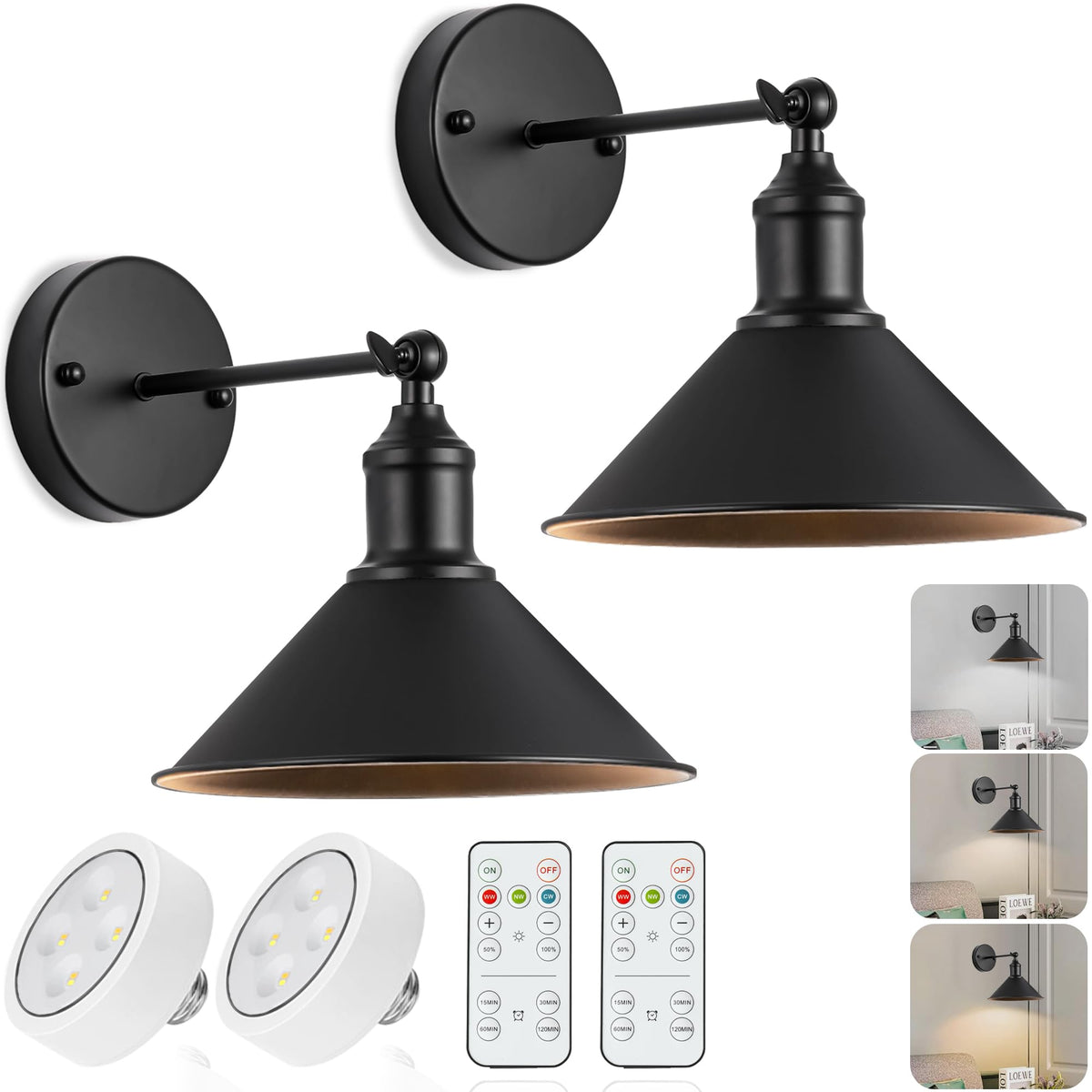 Franing vintage black wireless sconce close-up of battery compartment for quick maintenance and easy setup