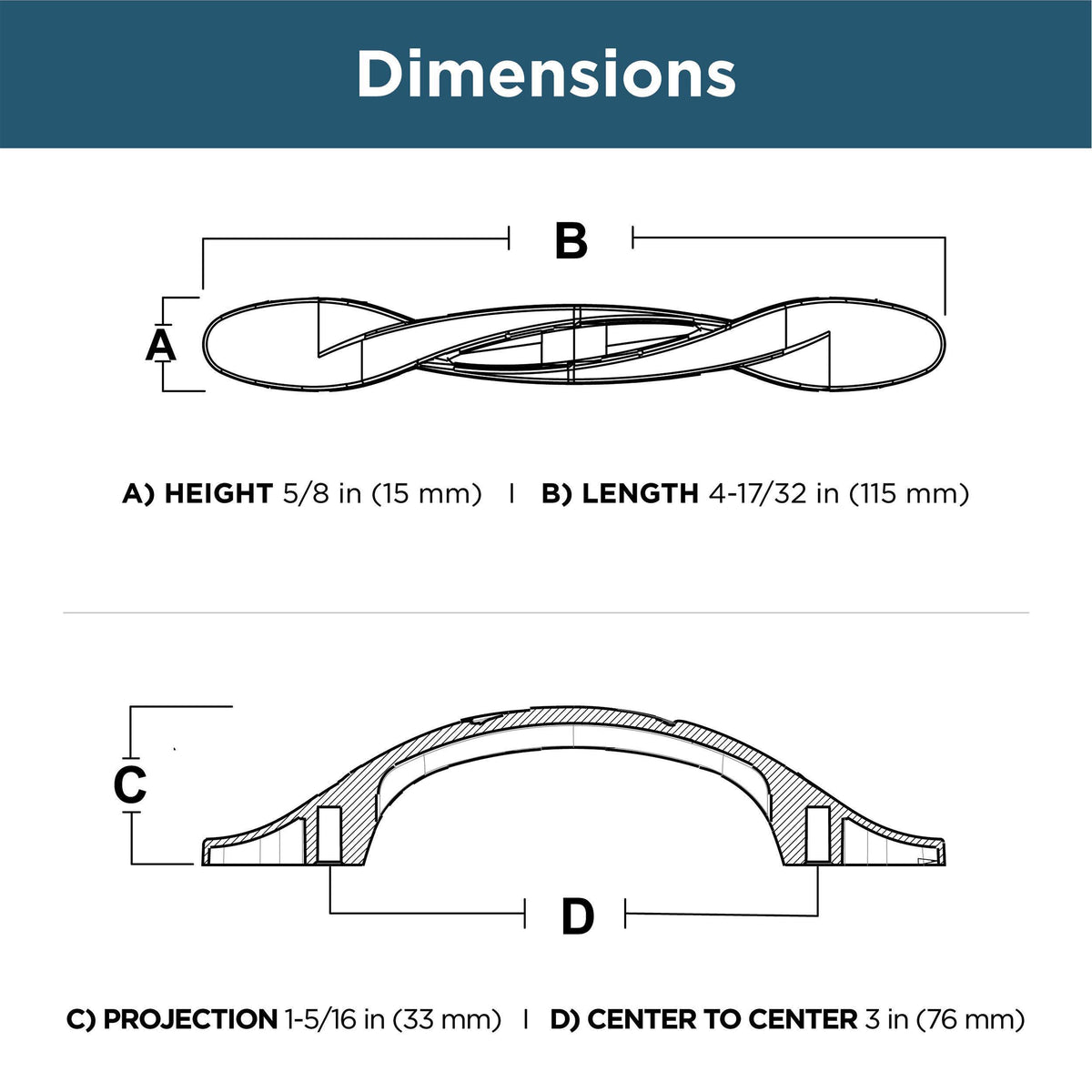 Franklin Brass 3-inch center pull measurement for proper fit.