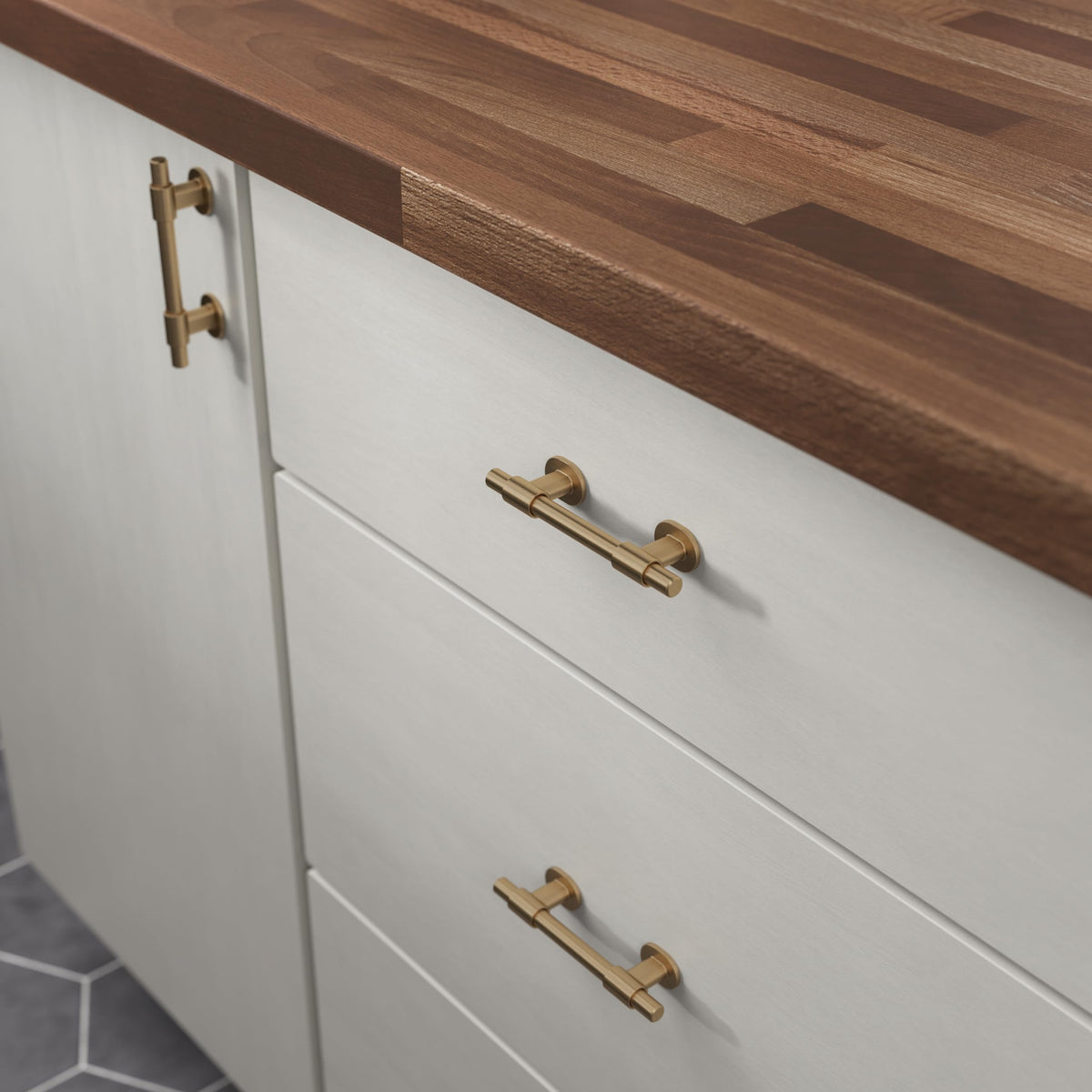 Close-up of easy installation screws included with Adjusta-Pull hardware.