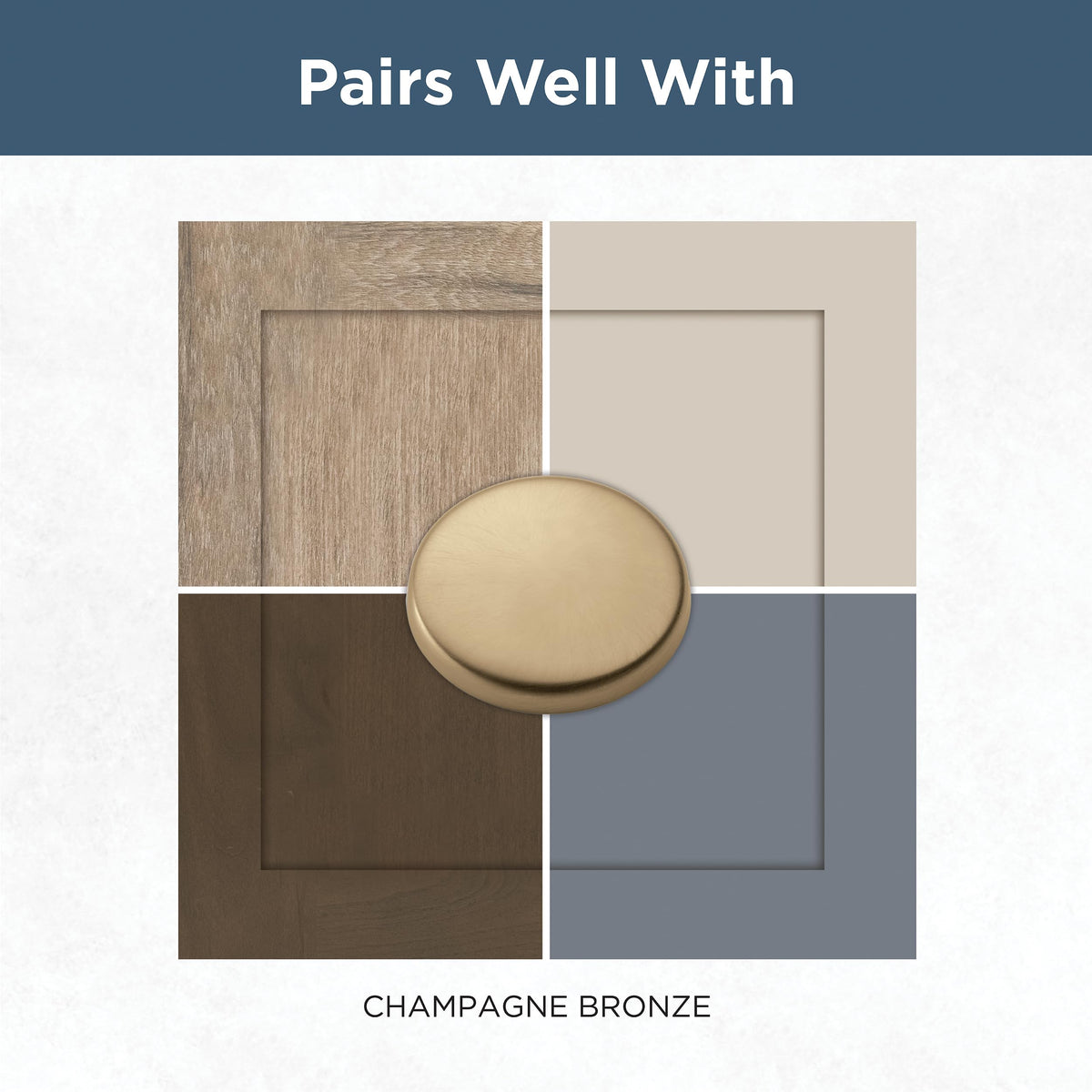 Francisco collection detail shows coordinated champagne gold tone across spaces.