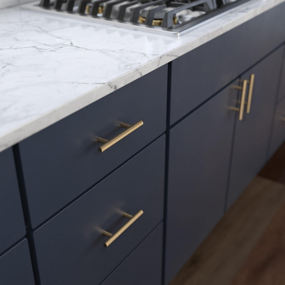 Franklin Brass champagne bronze bar pull on a drawer front for modern update