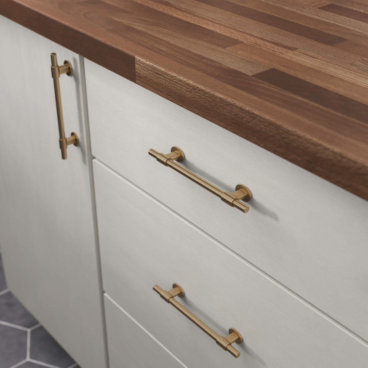 Franklin Brass Champagne Bronze Finish adds warm modern cabinet updates