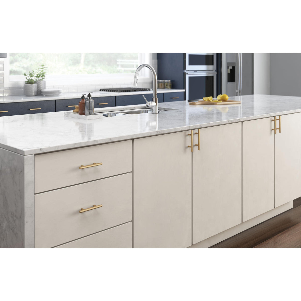 Franklin Brass champagne bronze 3in pull enhances kitchen cabinet styling