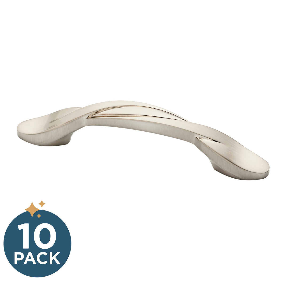 Franklin Brass satin nickel pull mounted on cabinet for easy upgrade.
