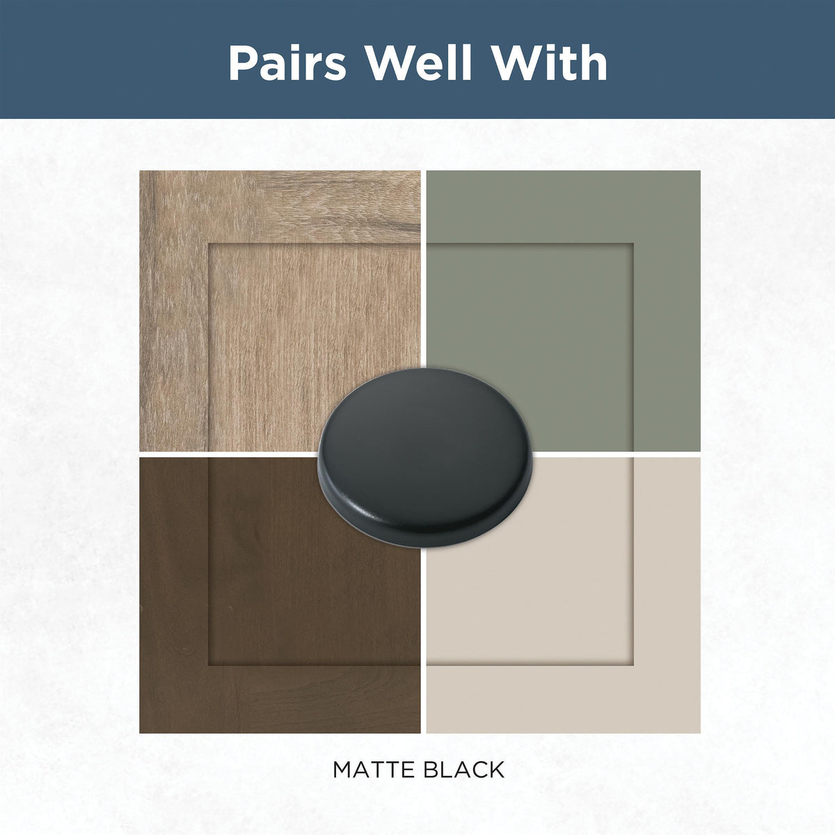 Franklin Brass Parow square knob close-up, matte black against light wood, stylish contrast.