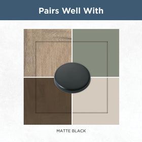 Franklin Brass Parow square knob close-up, matte black against light wood, stylish contrast.