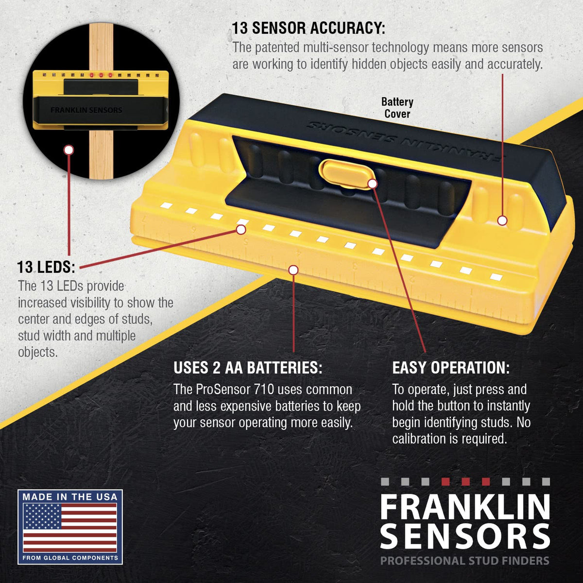 Franklin Sensors ProSensor 710 battery compartment notes AA batteries are required