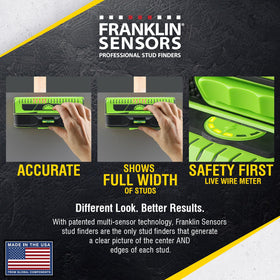 ProSensor M210 illuminated sensor array showing center and edge readings through drywall.
