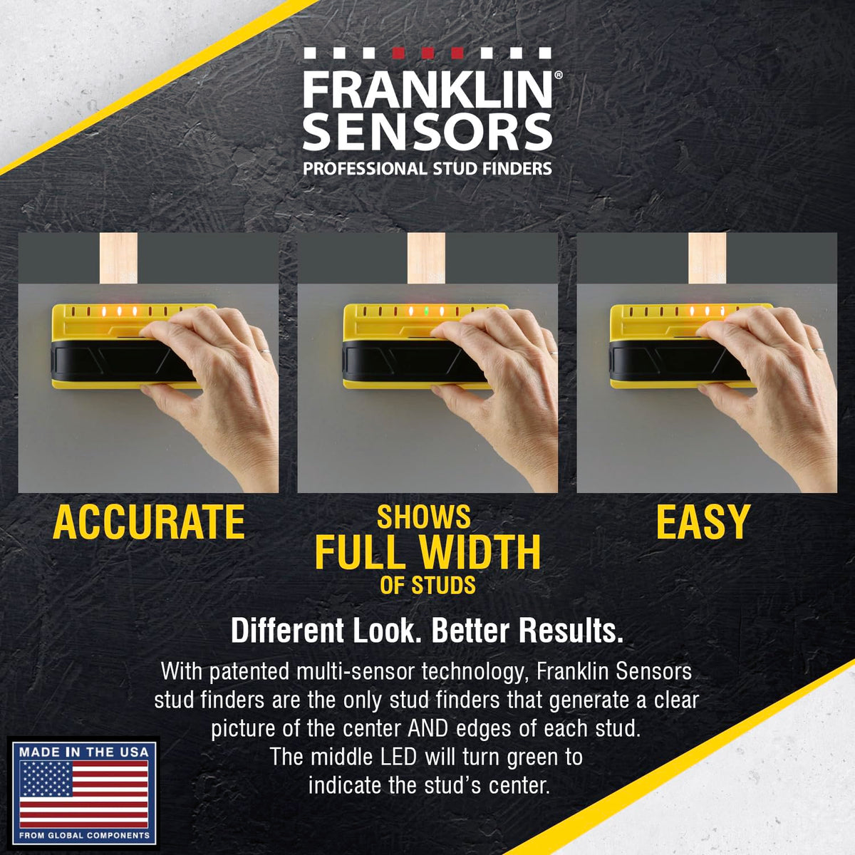 Franklin Sensors ProSensor M90 nine-sensor array detects studs across wider areas.