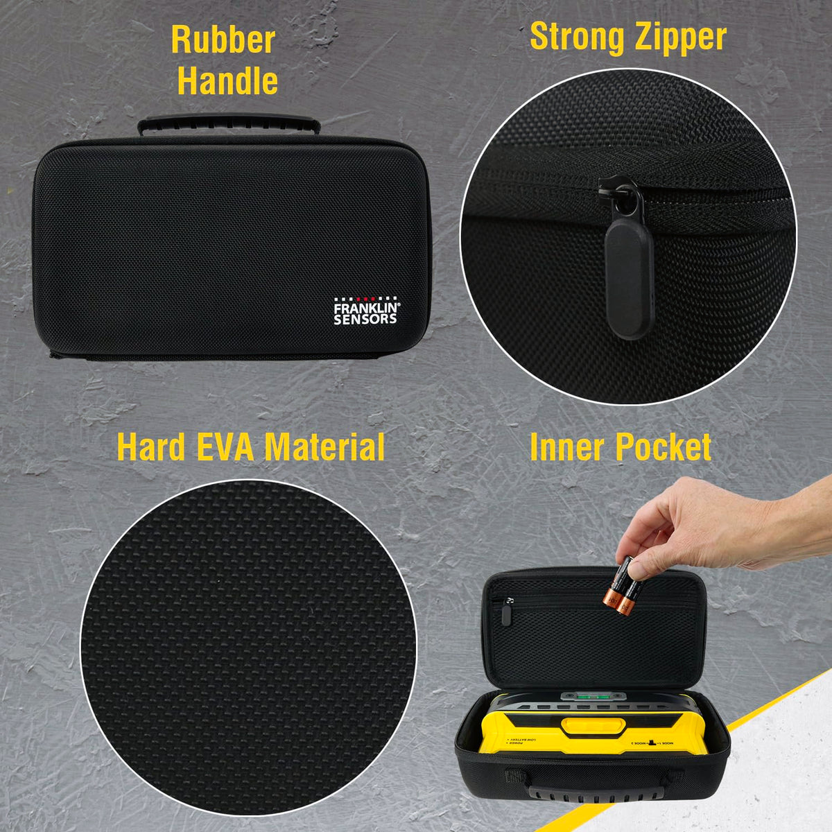 Franklin Sensors ProSensor MAX case includes mesh pocket for accessories.