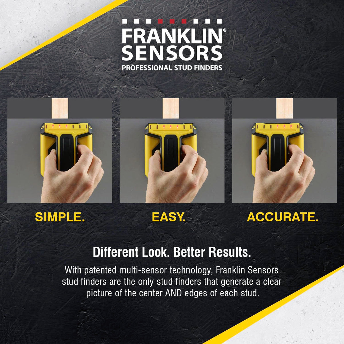 ProSensor T9 displays stud center and edges for precise mounting decisions.