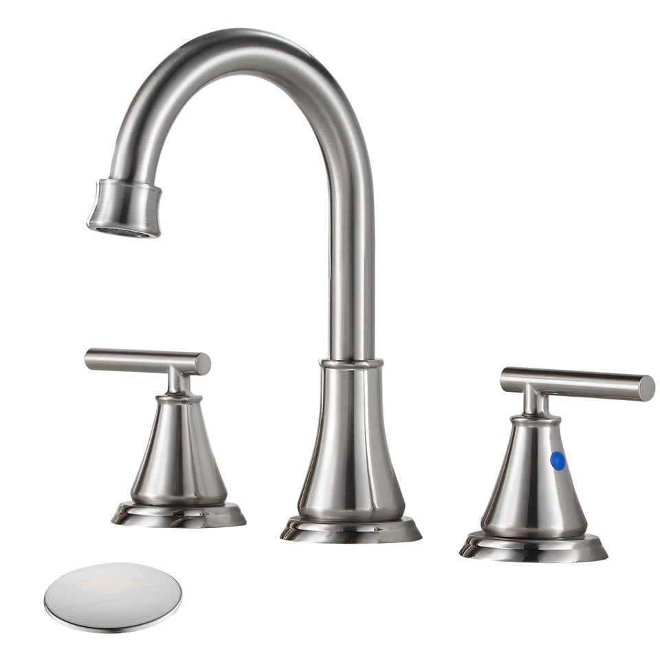 Fransiton 8-inch faucet with brushed nickel finish for durable bathroom use.