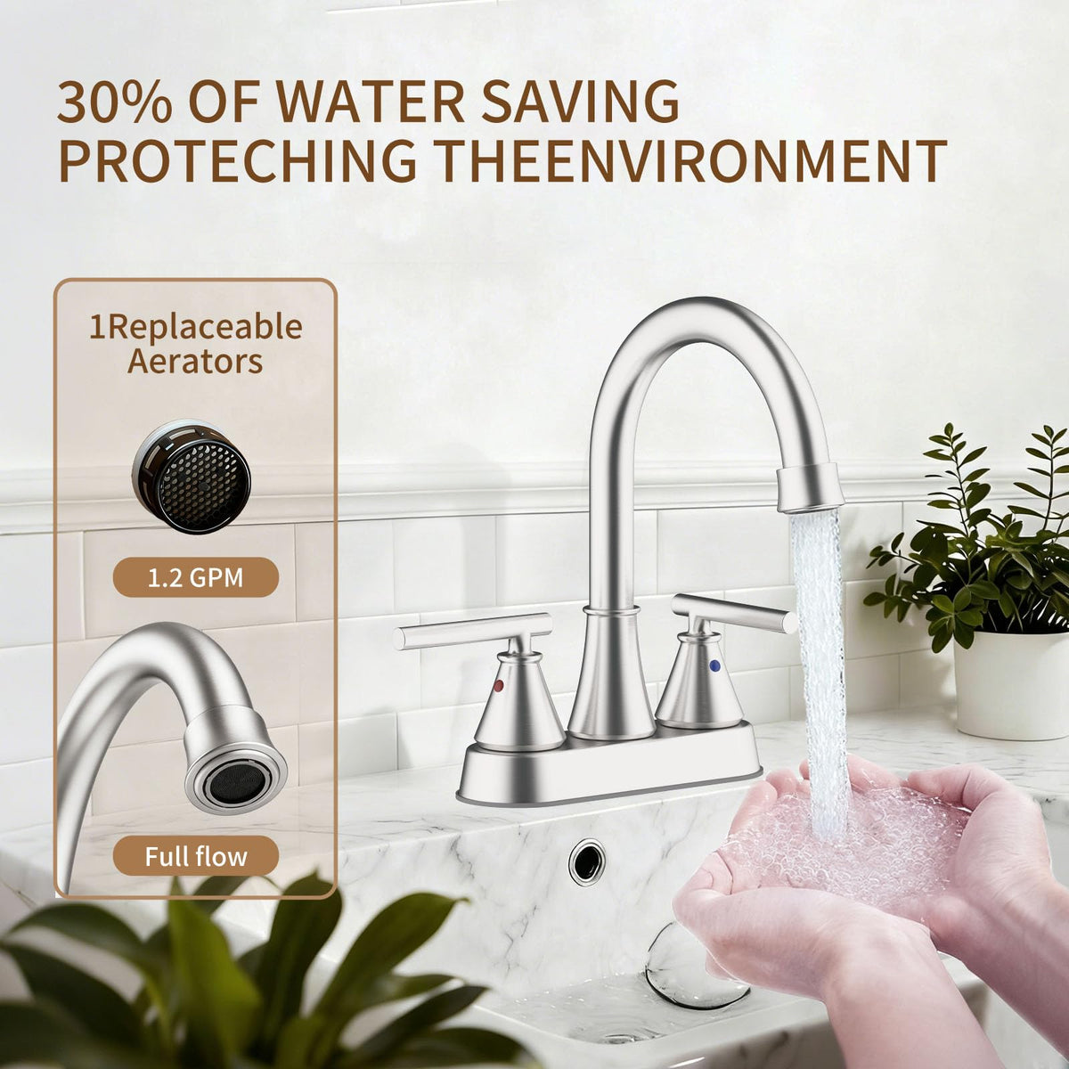 Fransiton two-handle levers close-up for precise hot and cold control.