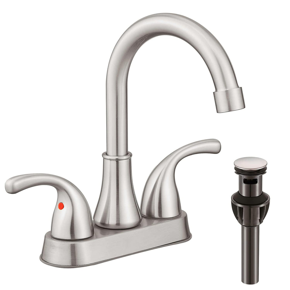 Fransiton 4-inch bathroom faucet front view in brushed nickel with lead-free design
