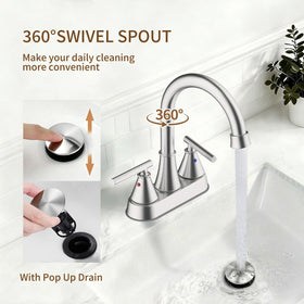 Fransiton spout swivels 360 degrees for versatile sink cleaning.