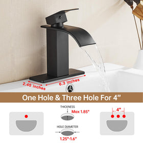 Fransiton black waterfall faucet 1-hole install shows quick, tool-free setup.