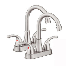 Fransiton brushed nickel bathroom sink faucet 4-inch with dual handles for precise temperature control.