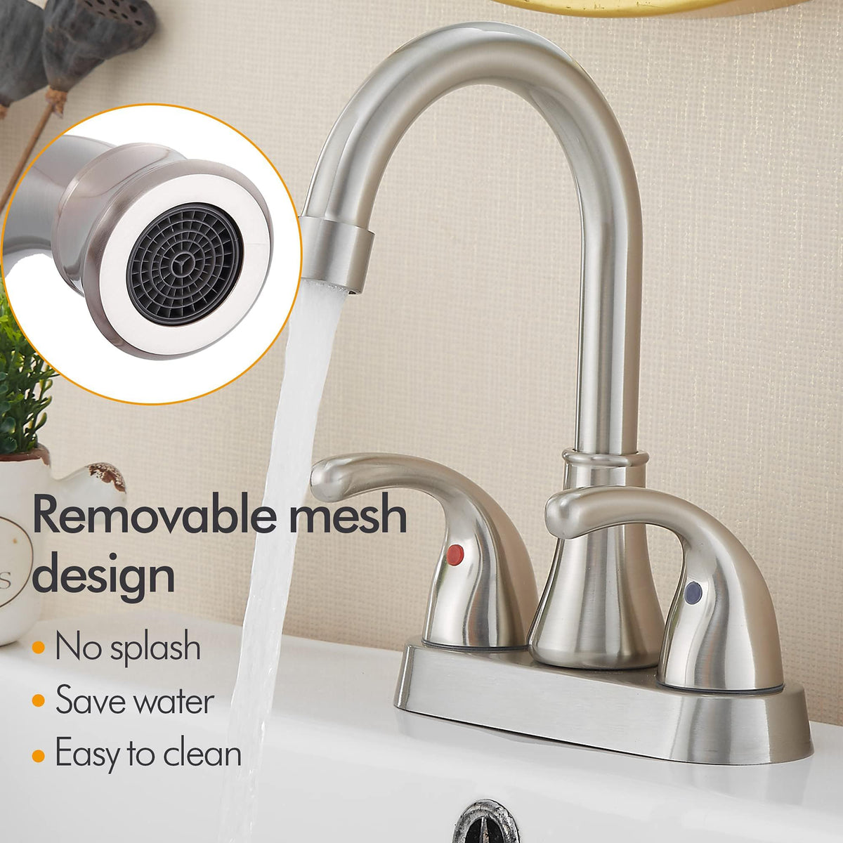 Fransiton brushed nickel with ceramic cartridge for drip-free, precise flow and temperature control.