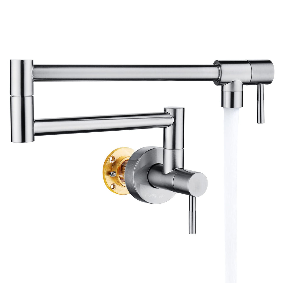 Fransiton pot filler wall-mount with brushed nickel finish for easy pot filling